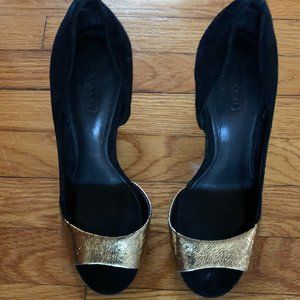 Coach Lytton Black Suede and Gold Leather Heels